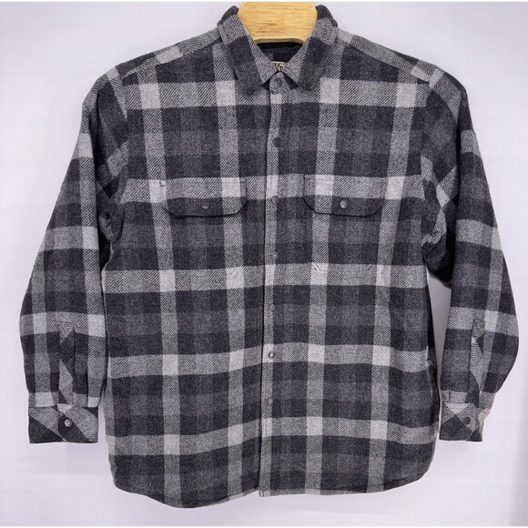 VTG LL Bean Insulated Wool Gray Plaid Coat Mens size XL - Picture 1 of 8